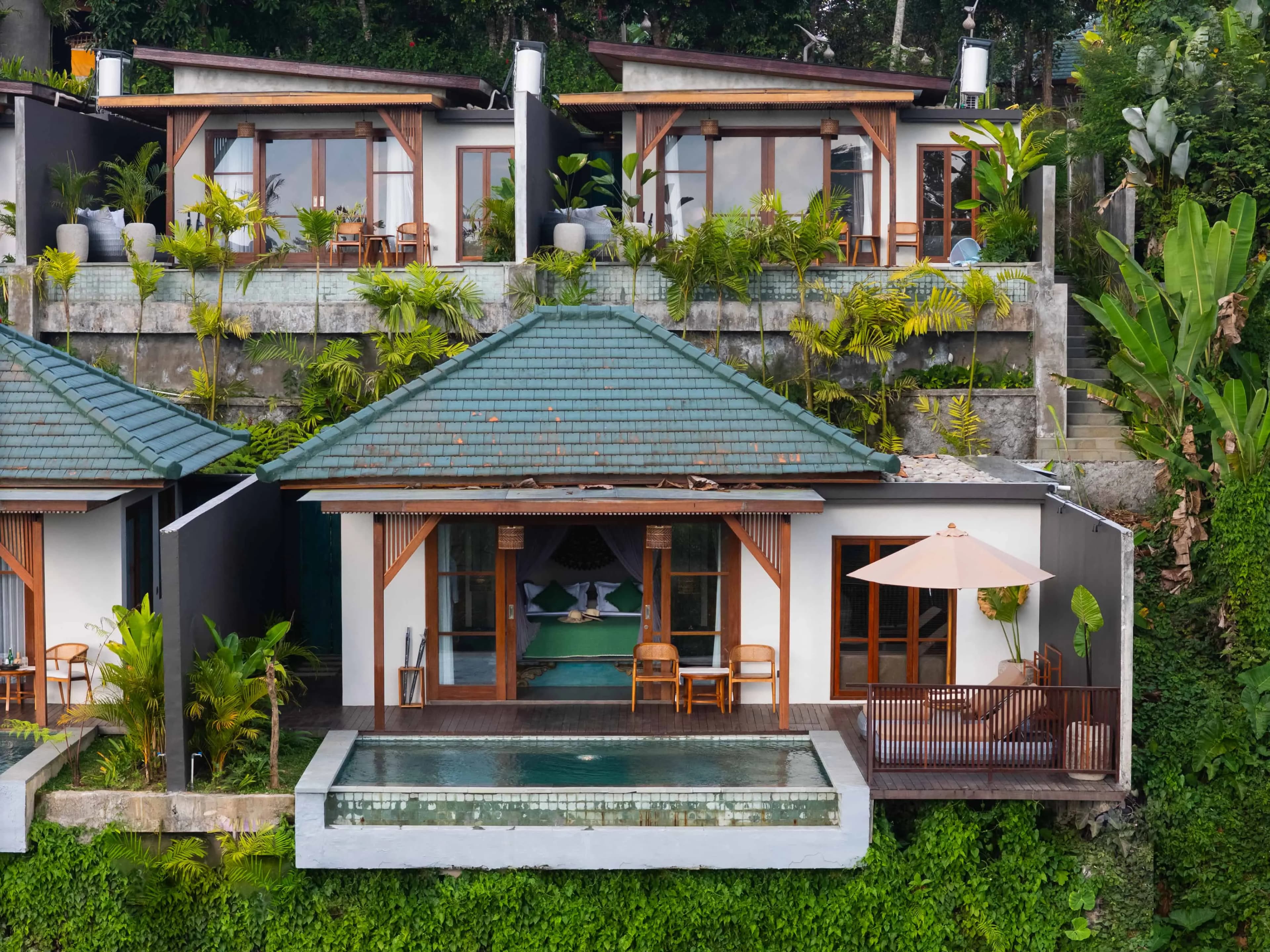 A pool villa set into the highland rice terraces